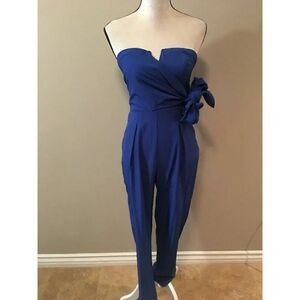 Dance & Marvel Full Length Solid Royal BluE Strapless Romper Jumpsuit Small